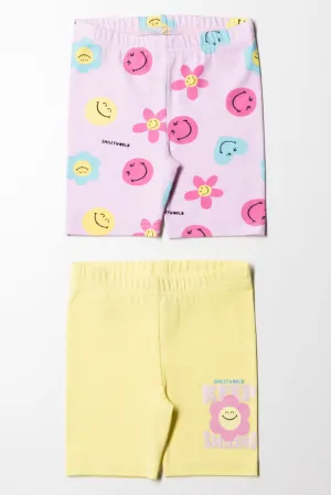 2 Pack SmileyWorld Cycling Shorts Yellow & Pink