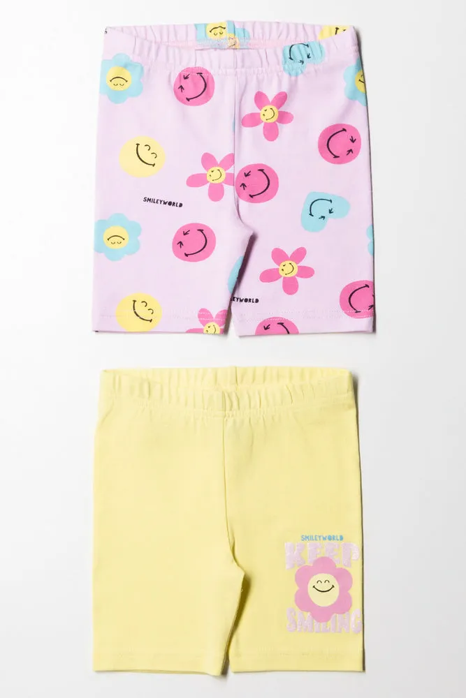 2 Pack SmileyWorld Cycling Shorts Yellow & Pink