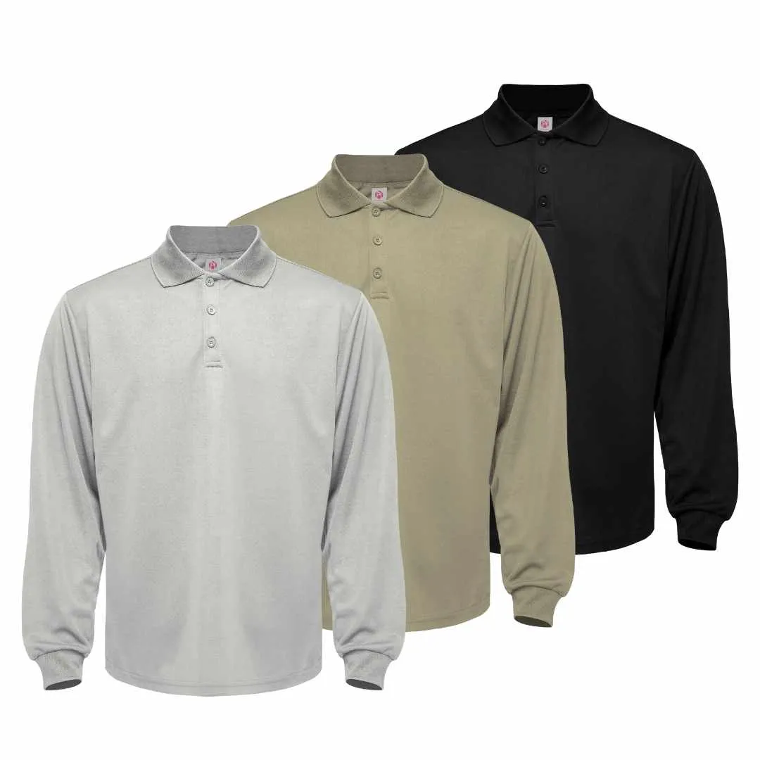 3 Pack Men's Long Sleeve Quick Dry Polo Shirts