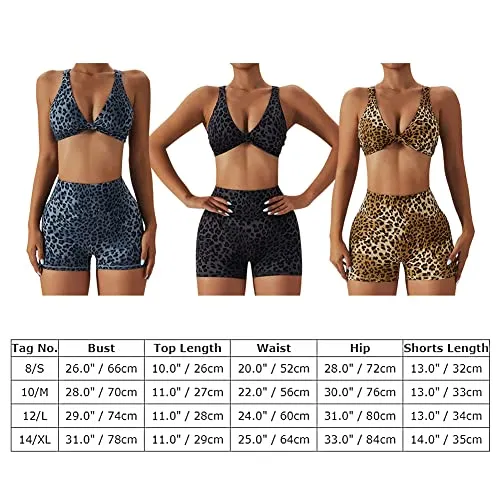 ABOCIW Workout Sets for Women Buttery Soft Leopard Print Twist Sports Bras Cross Back Yoga Crop Tank Top Scrunch Butt Lifting High Waist Booty Shorts 2 Piece Gym Clothes Brown Large