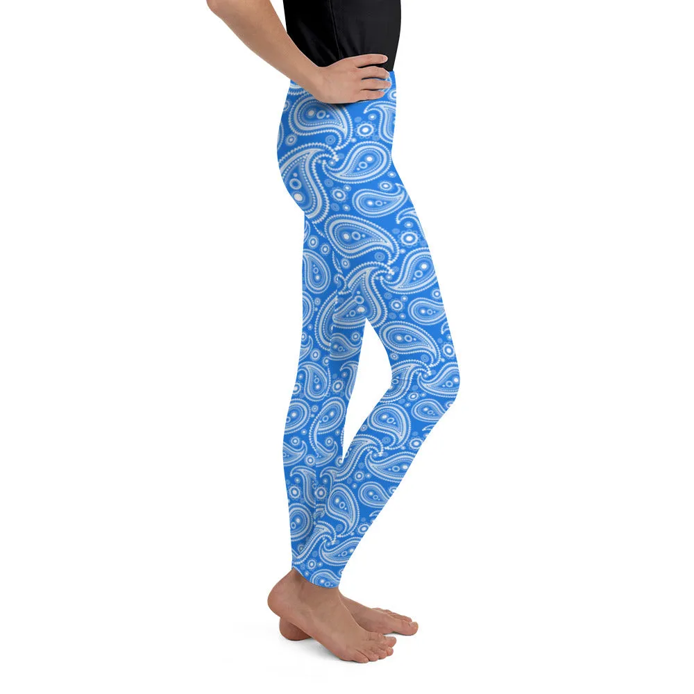 Blue & White Paisley Youth Leggings