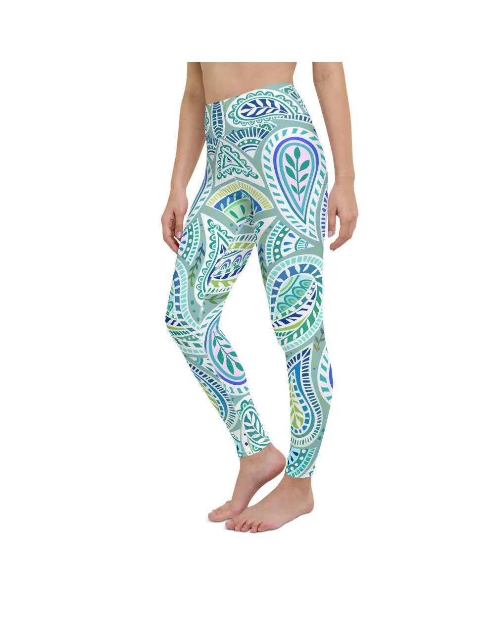 Blue and Green Paisley Yoga Pants