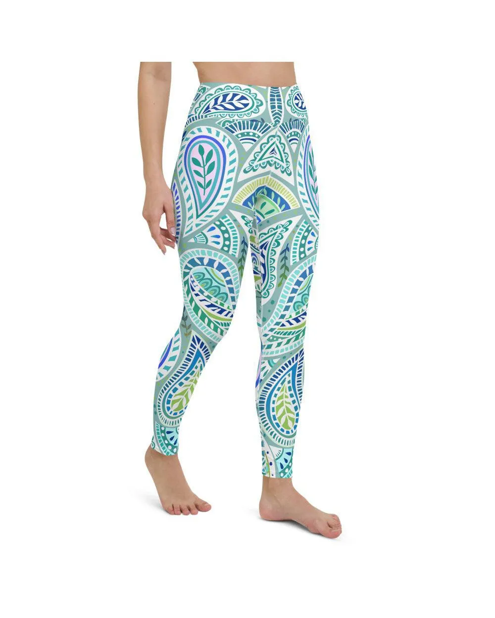 Blue and Green Paisley Yoga Pants