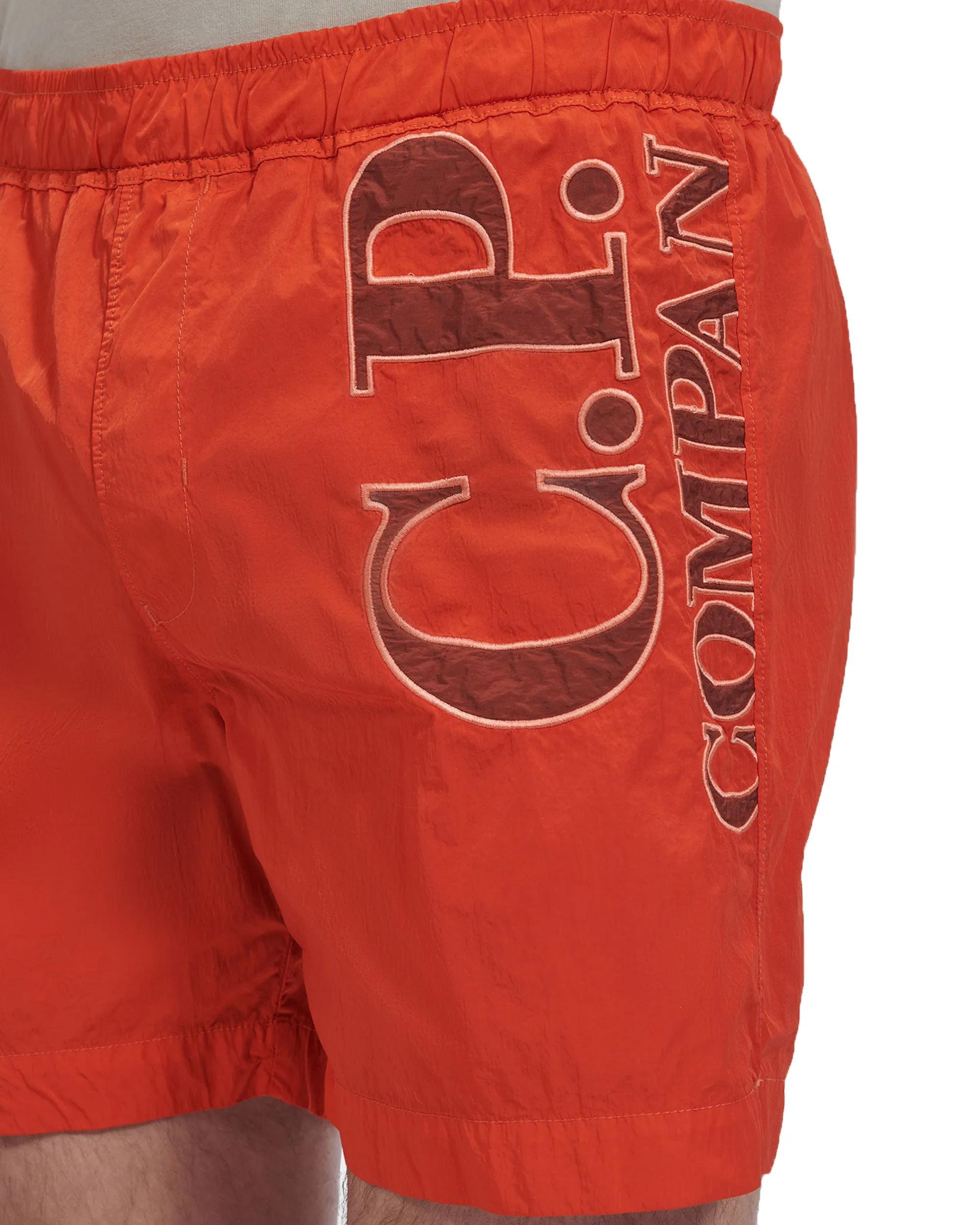 CP Company Eco-Chrome R Long Logo Swim Shorts Harvest Pumpkin