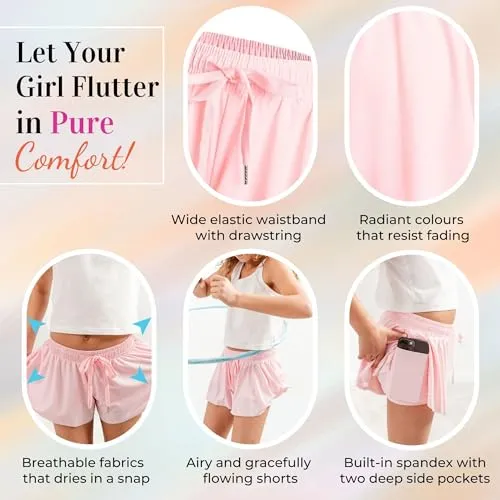 Dancina Girls Ombre Butterfly Shorts 2pack - Flowy Athletic 2-in-1 Skorts with Inner Pockets and Liner for Kids Ages 2-16