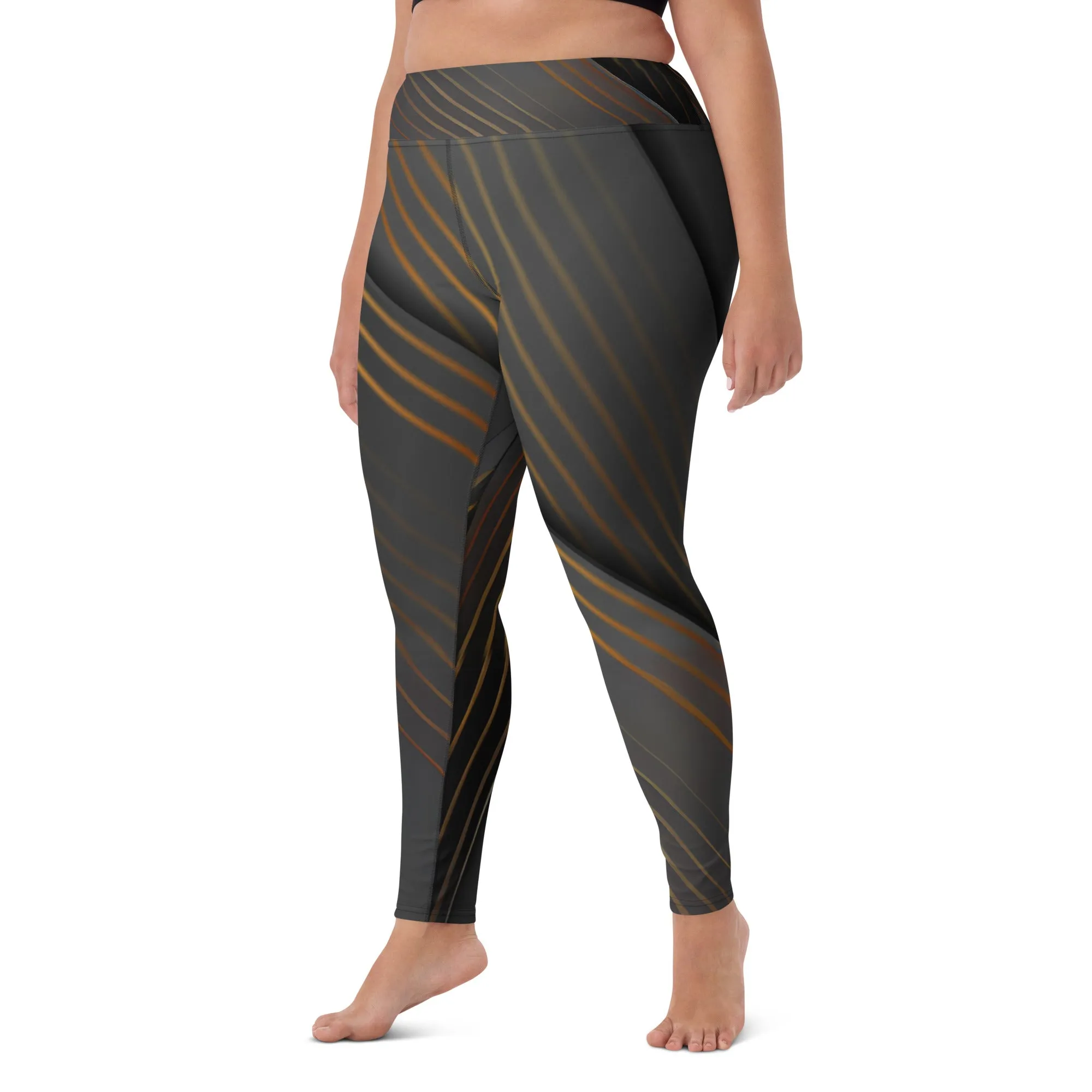 Embrace Elegance in Every Pose with Golden Striped Yoga Leggings