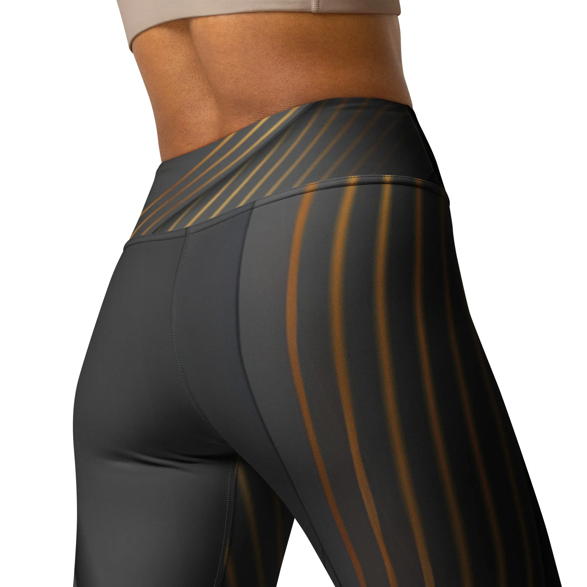 Embrace Elegance in Every Pose with Golden Striped Yoga Leggings