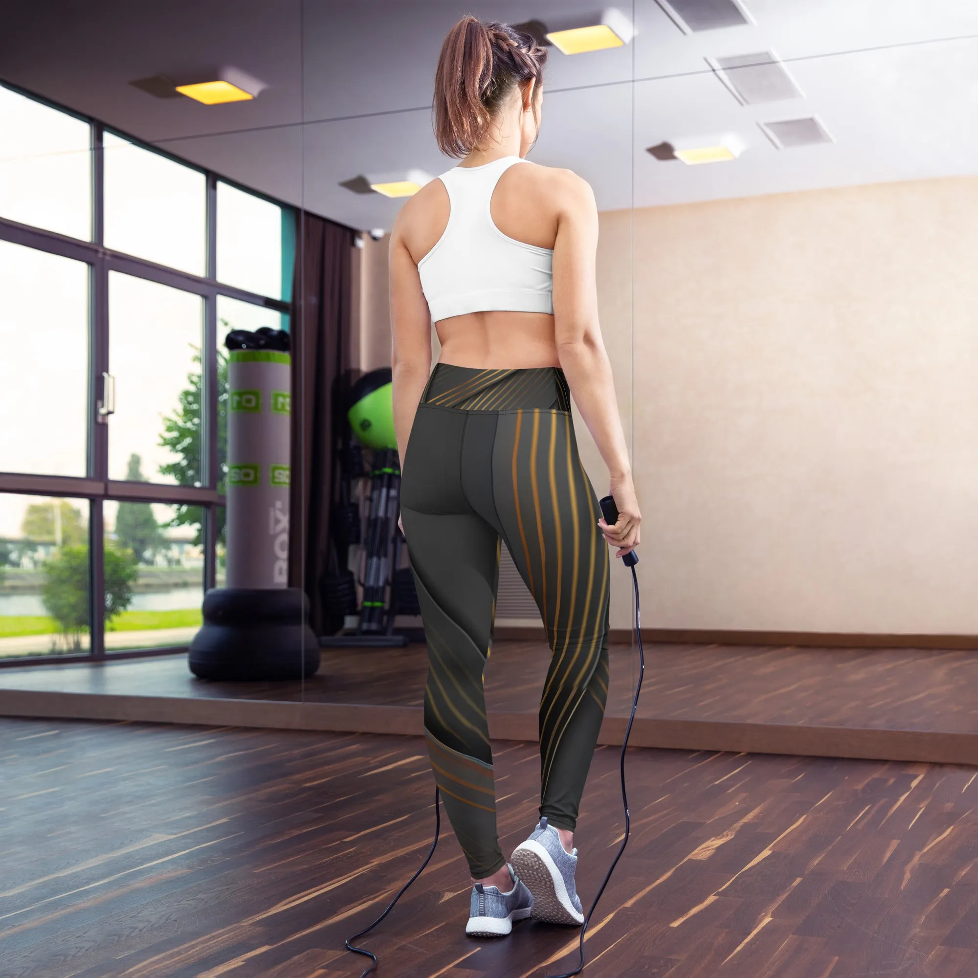 Embrace Elegance in Every Pose with Golden Striped Yoga Leggings