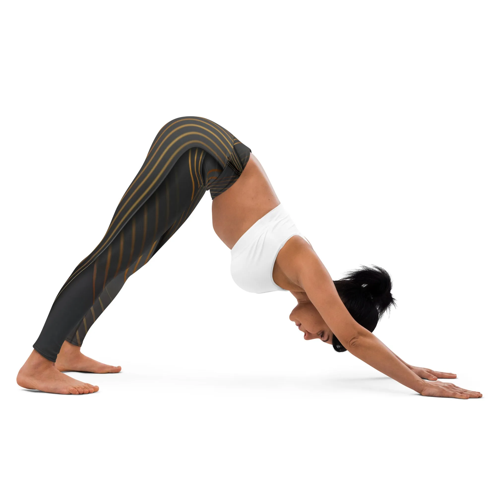 Embrace Elegance in Every Pose with Golden Striped Yoga Leggings