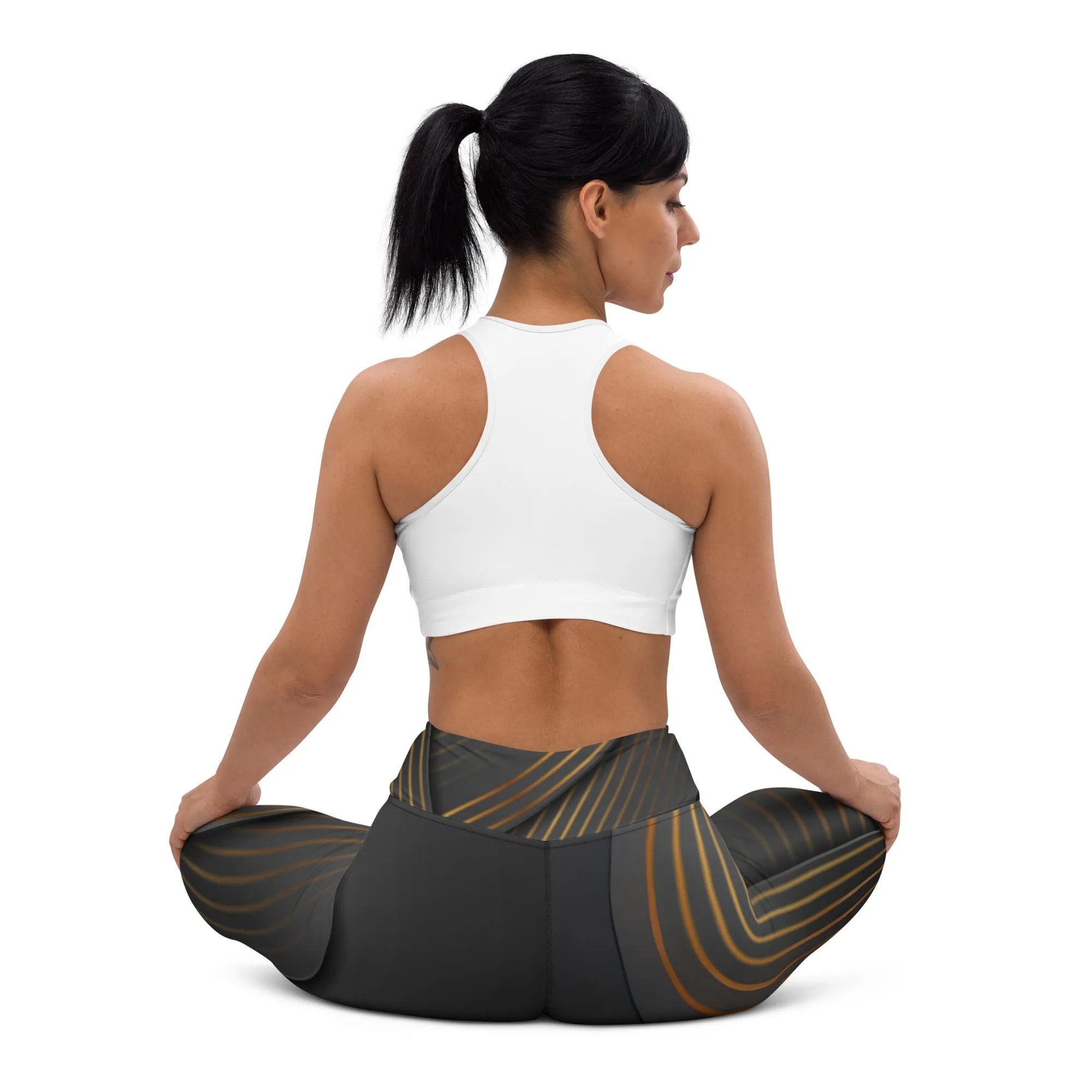 Embrace Elegance in Every Pose with Golden Striped Yoga Leggings