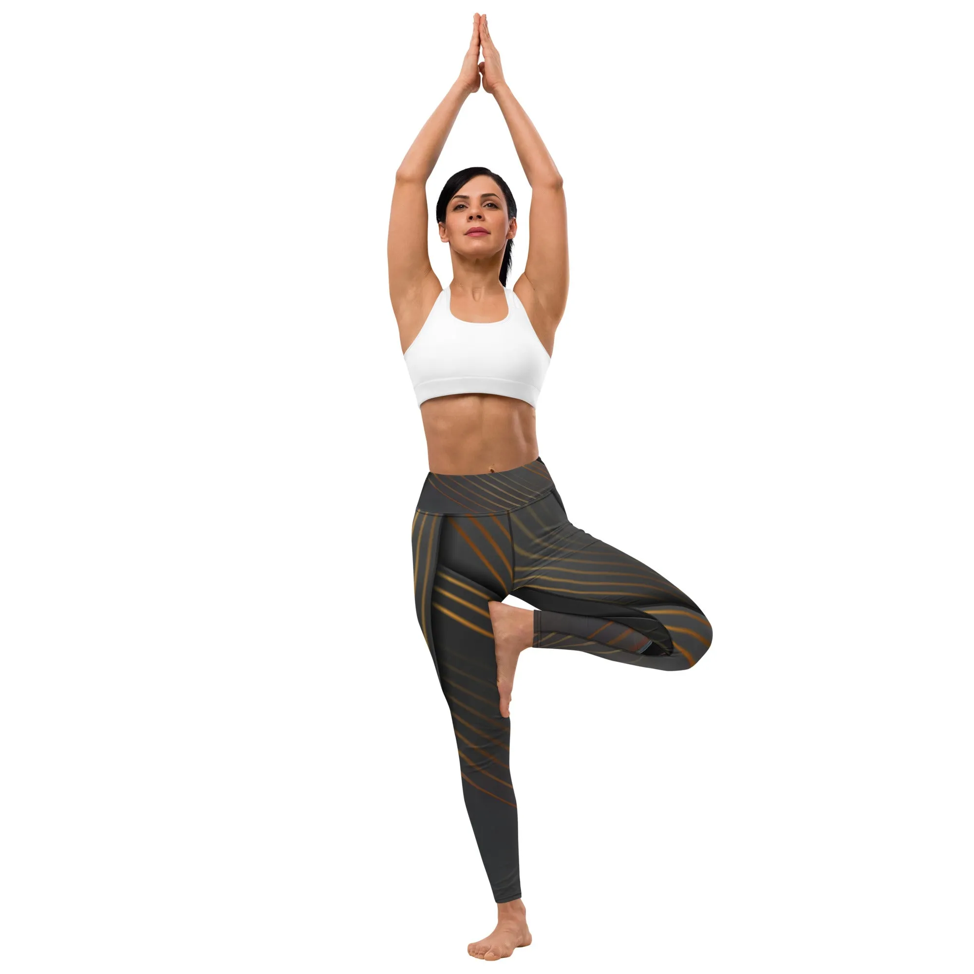 Embrace Elegance in Every Pose with Golden Striped Yoga Leggings