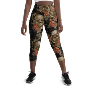 Embroidery Print Skull Yoga Capris