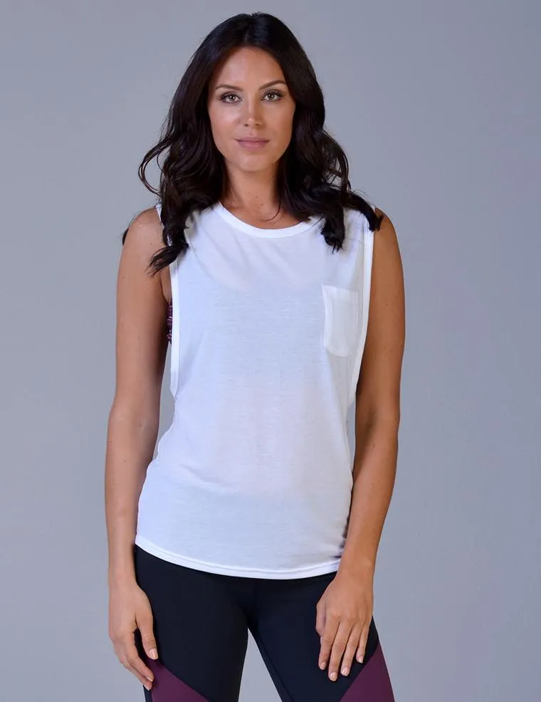 Glyder Slash Back Pocket Tank - White