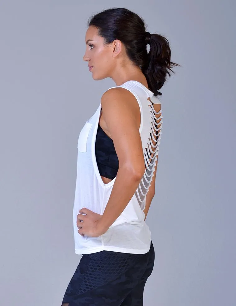 Glyder Slash Back Pocket Tank - White