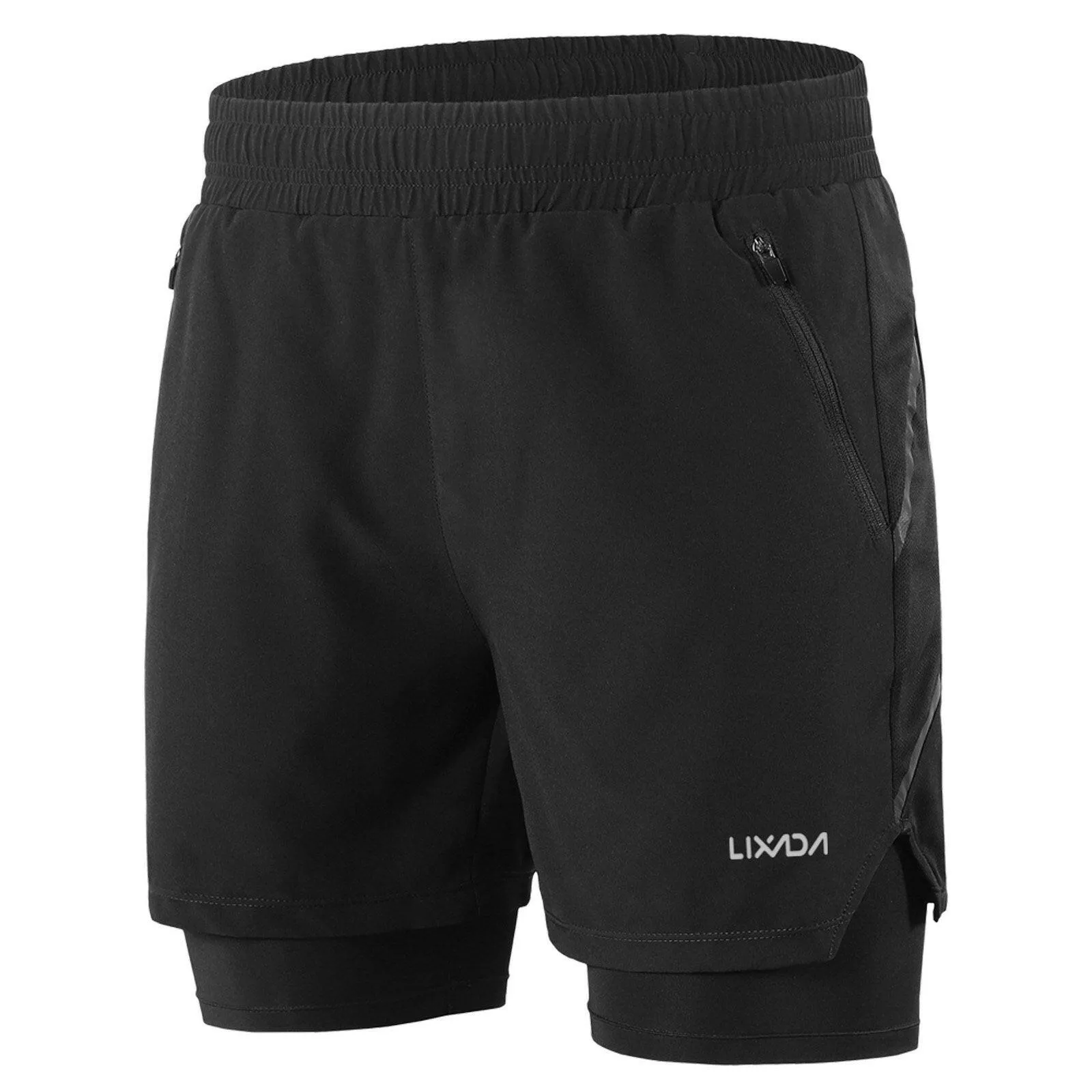 Lixada Men 2 in 1 Running Shorts Quick Drying Breathable Active Training Exercise Jogging Marathon Cycling Shorts