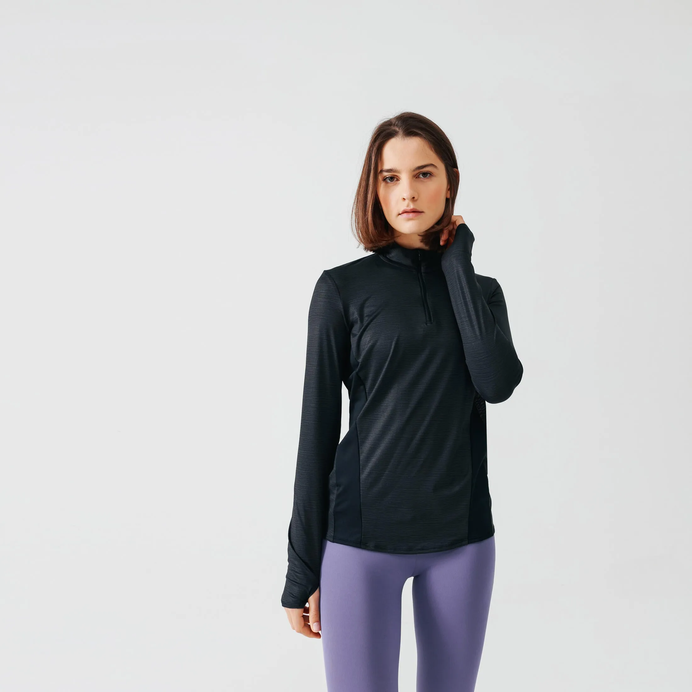 Long Sleeve Running Shirt 1/2 Zip Dry  Women's Black KALENJI, Black