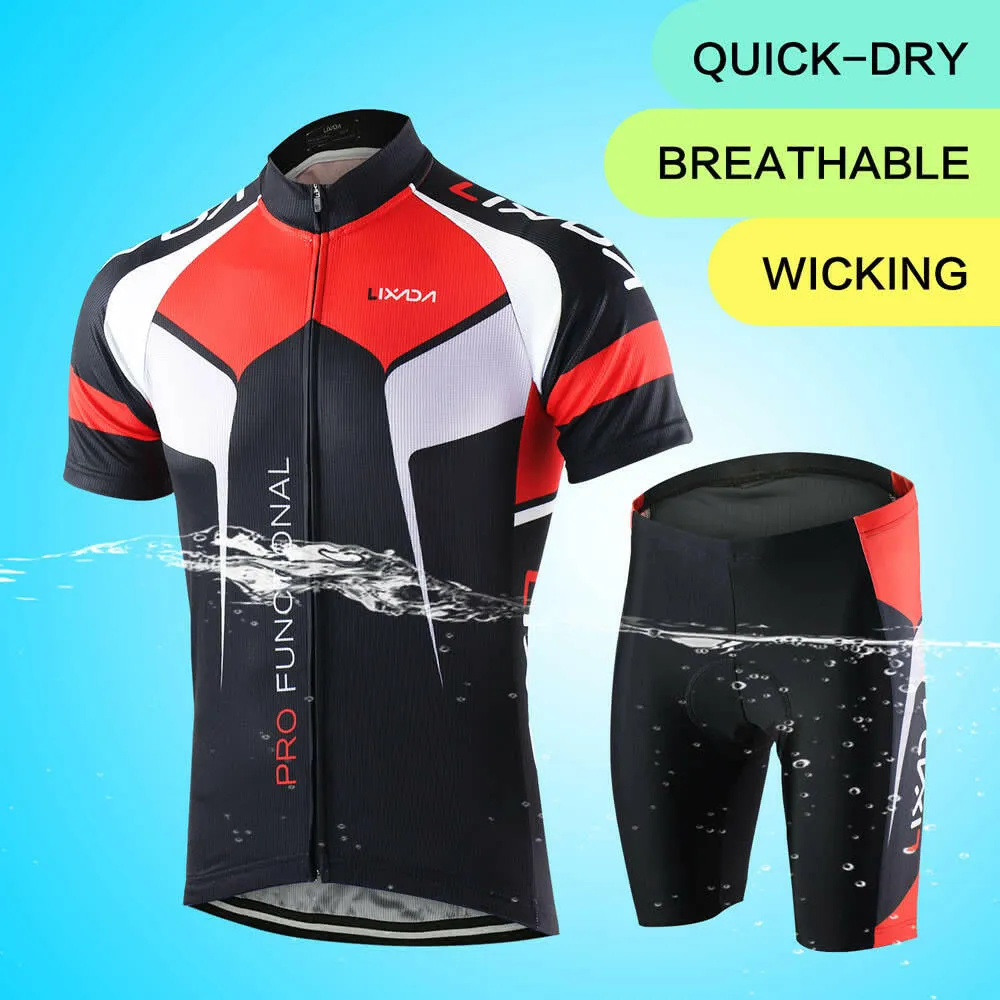 Men Breathable Quick Dry Comfortable Short Sleeve Jersey   Padded Shorts Cycling Clothing Set Riding Sportswear