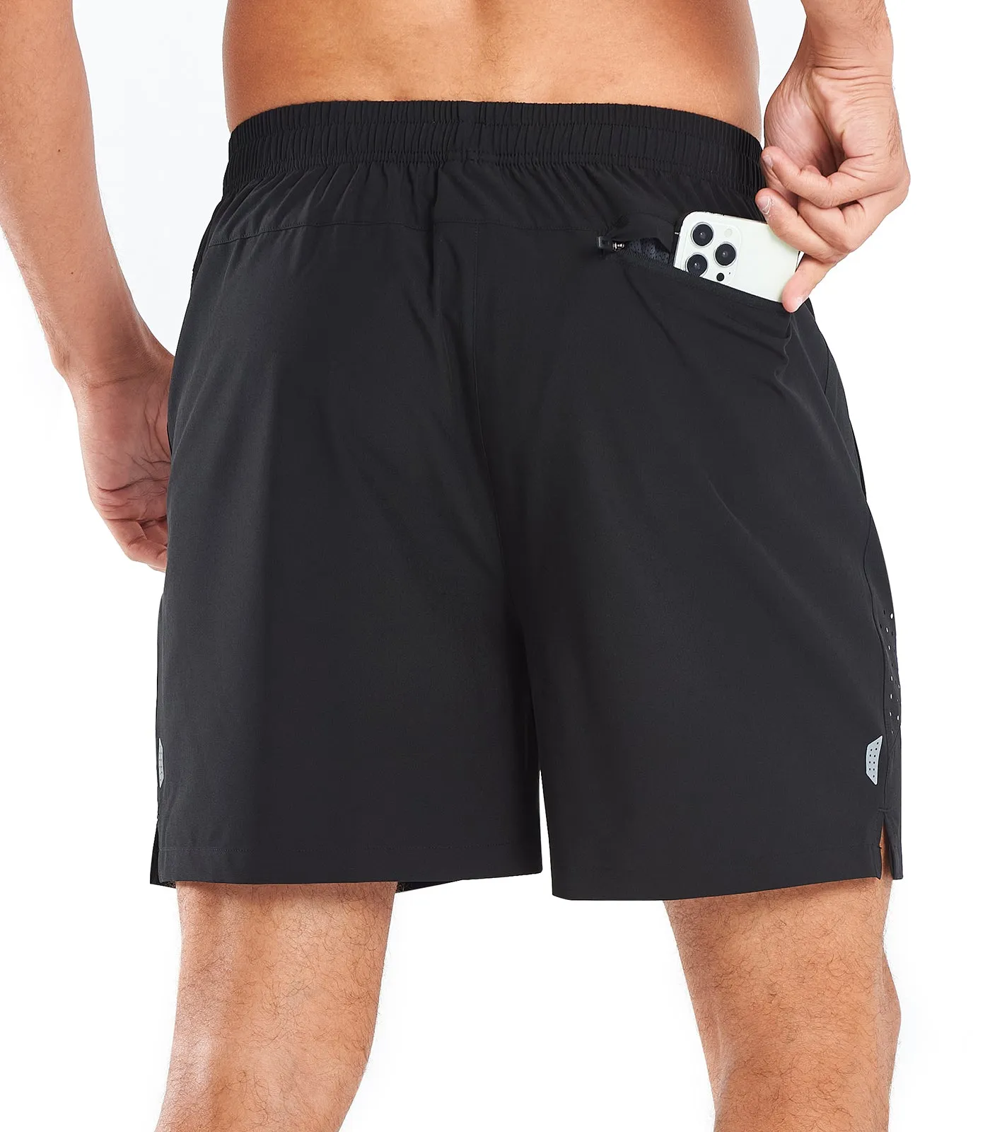 Men's 5-Inch Workout Shorts with Zipper Pockets Reflective Strips