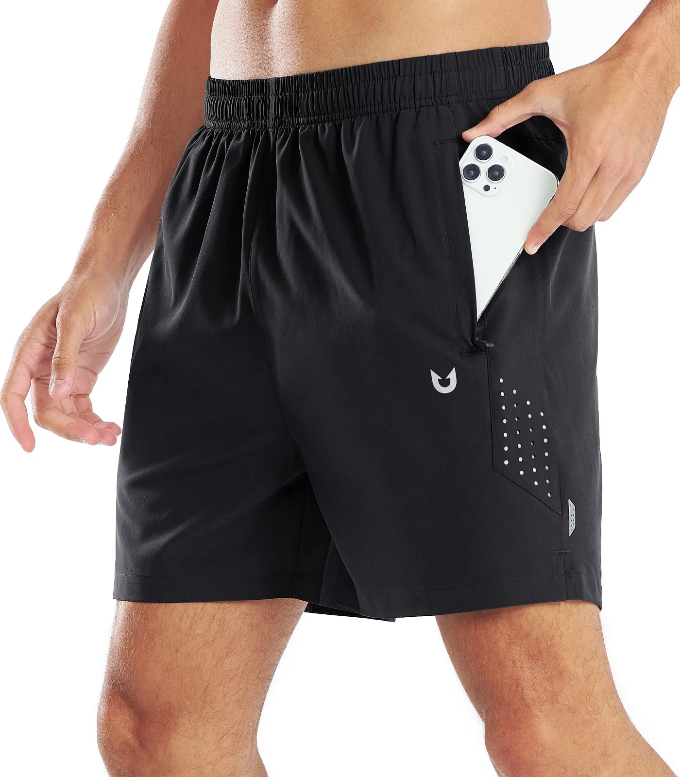 Men's 5-Inch Workout Shorts with Zipper Pockets Reflective Strips