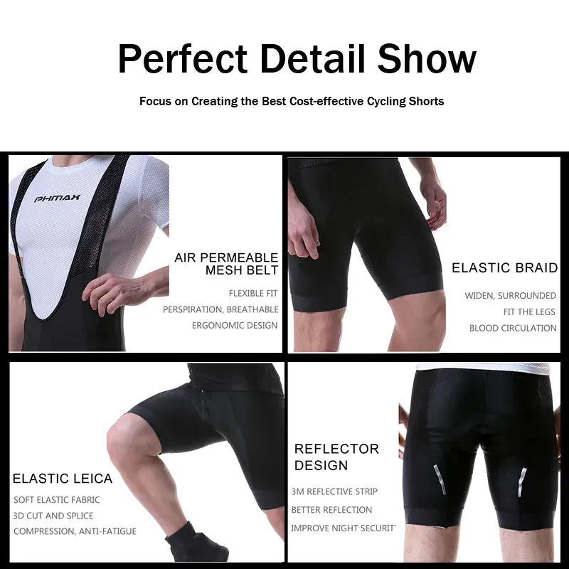 PHMAX Men's Cycling Bib Shorts Padded Mens Padded Biking Shorts Cycle Bib Tights Breathable Lightweight