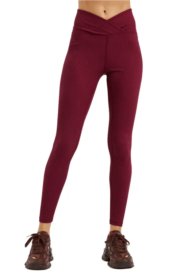 Ribbed Veronica Legging - Dark Cherry