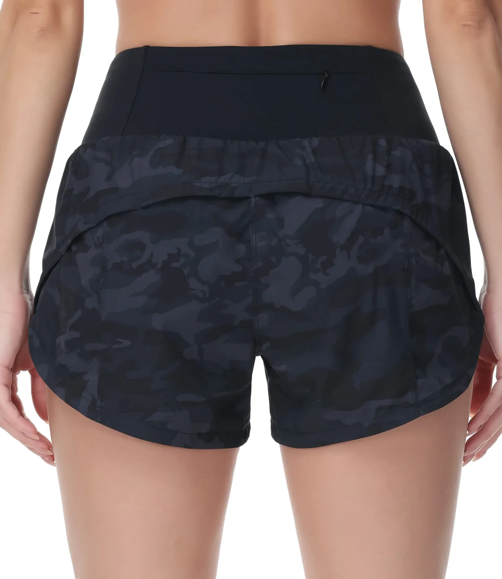 THE GYM PEOPLE Womens High Waisted Running Shorts Quick Dry Athletic Workout Shorts with Mesh Liner Zipper Pockets (Black Grey Camo, X-Large)