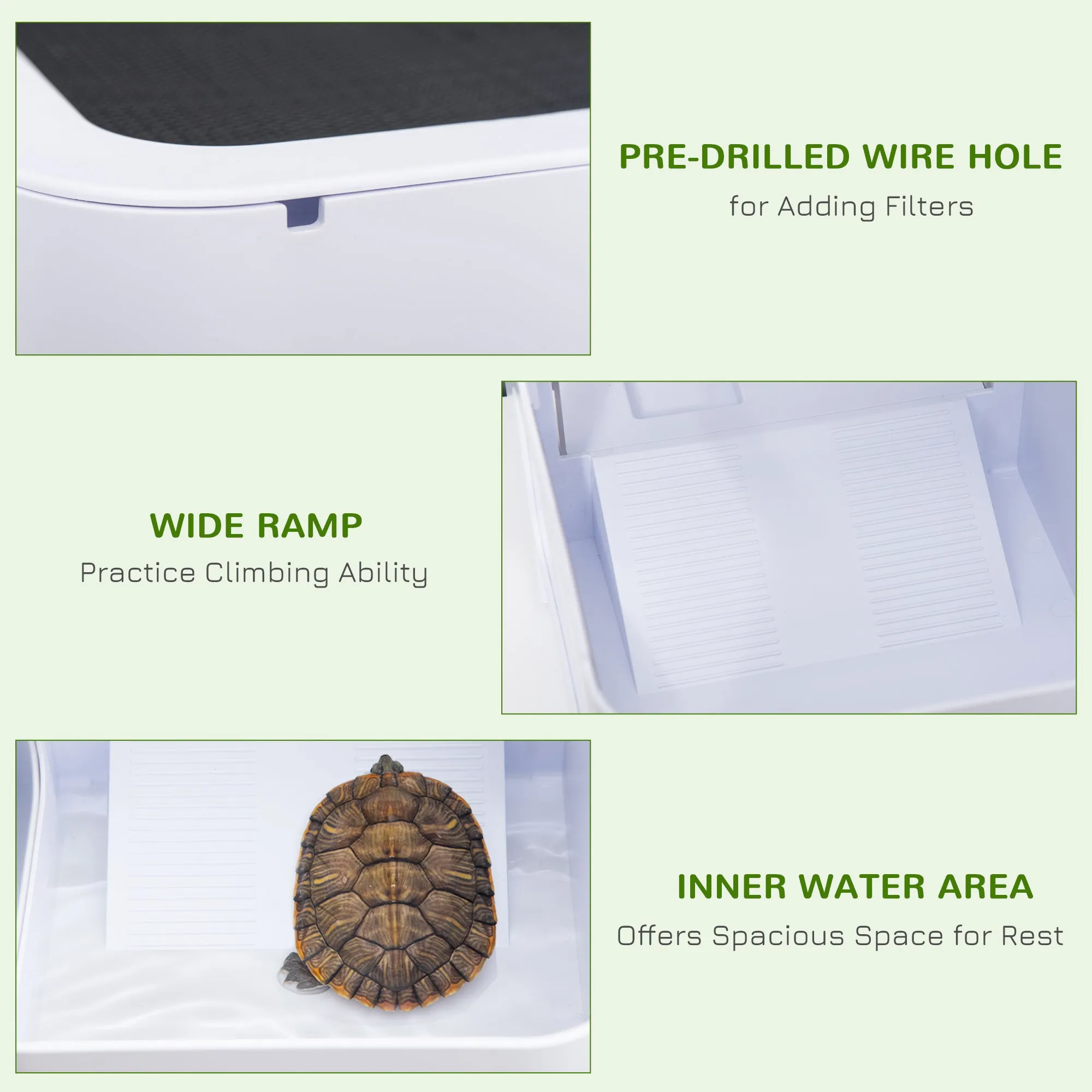 Tortoise House Turtle Tank Hermit Crab Habitat Small Reptile Cage with Water Area Basking Platform Ramp 47 x 28 x 25 cm, White