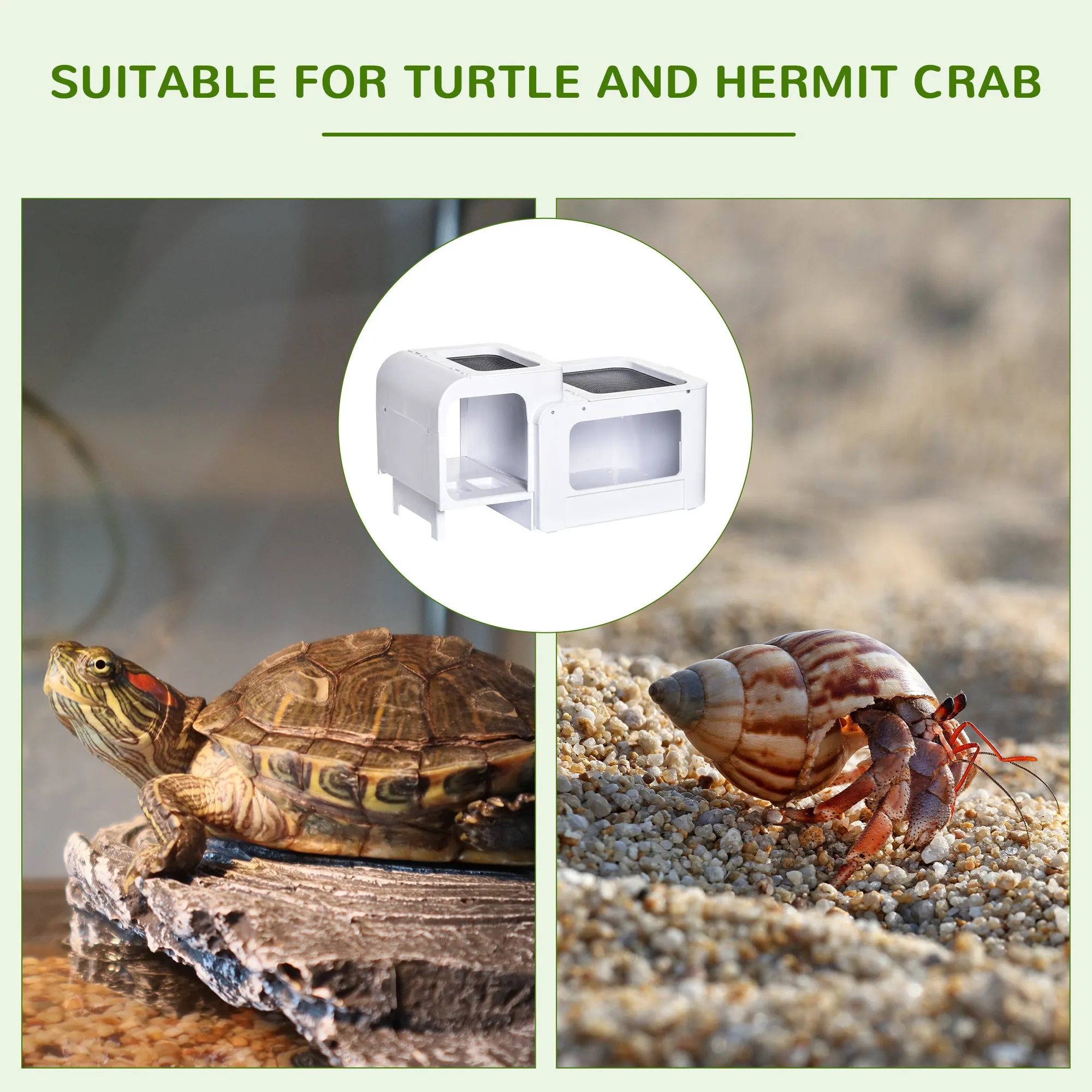 Tortoise House Turtle Tank Hermit Crab Habitat Small Reptile Cage with Water Area Basking Platform Ramp 47 x 28 x 25 cm, White