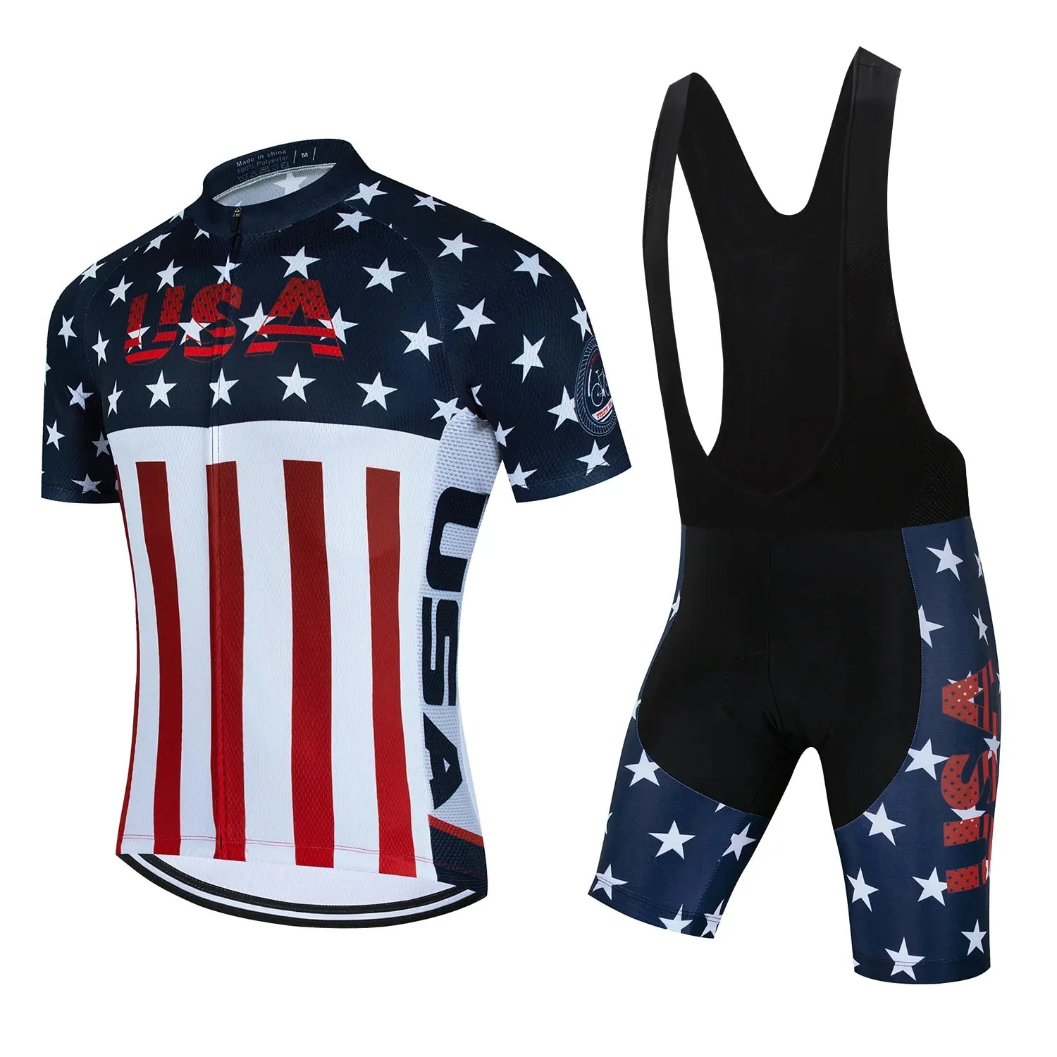 USA Bicycles Cycling Jersey Set MTB Men's Cycling Maillot Summer Cycle T-Shirt Bib Shorts Suit Triathlon Mountain Bike Clothes