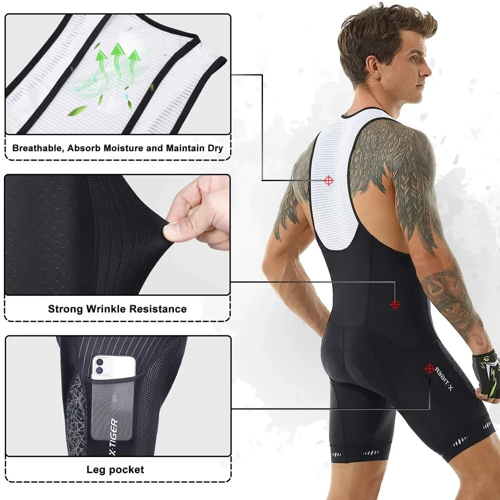 X-TIGER Cycling Bib Shorts 5D Gel Pad Mountain Bike Shorts Bretelle Pockets Outdoor Breathable UPF50  Bike Tight Bicycle Shorts