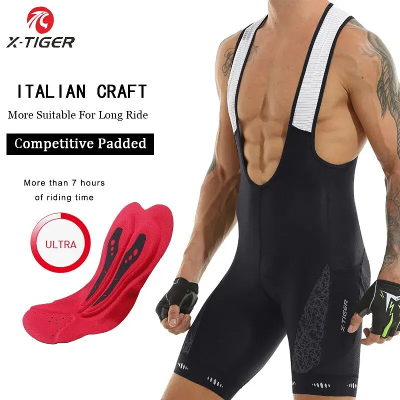 X-TIGER Cycling Bib Shorts 5D Gel Pad Mountain Bike Shorts Bretelle Pockets Outdoor Breathable UPF50  Bike Tight Bicycle Shorts