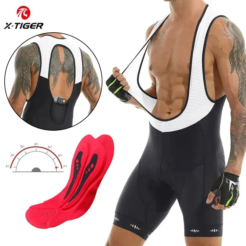 X-TIGER Cycling Bib Shorts 5D Gel Pad Mountain Bike Shorts Bretelle Pockets Outdoor Breathable UPF50  Bike Tight Bicycle Shorts